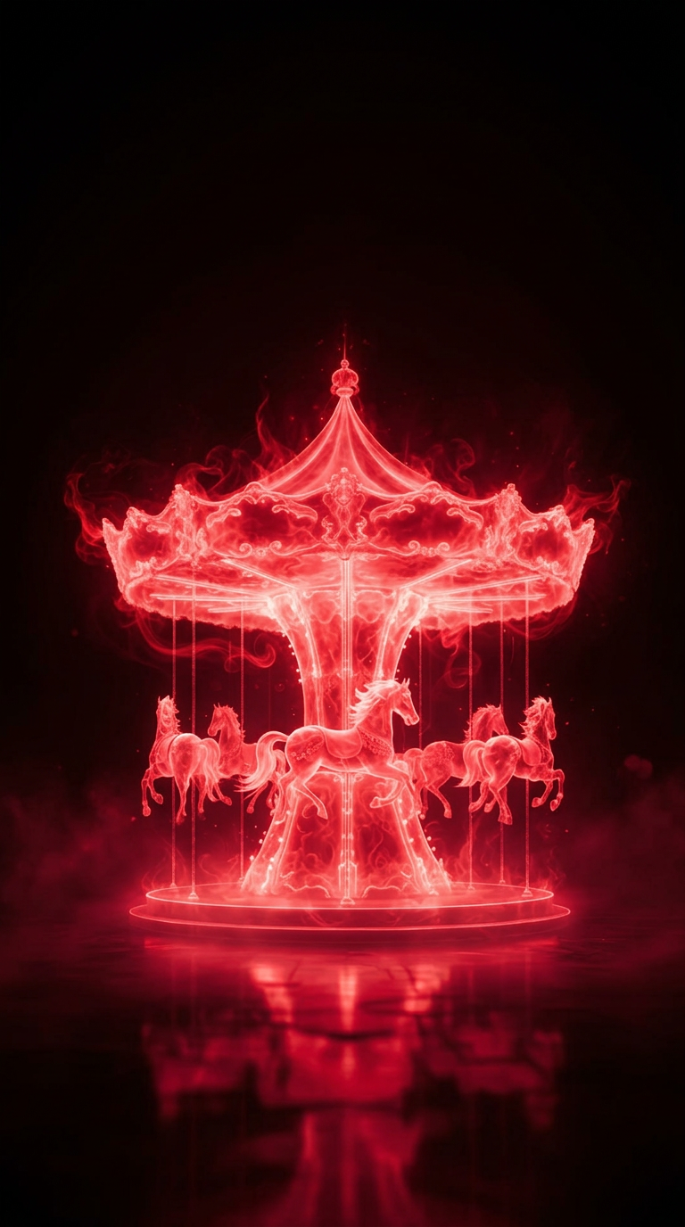A glowing red carousel — the CARILLON